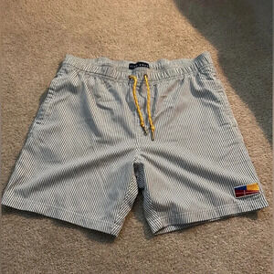 Five Four Mens Size 32 Pull On Shorts Navy Blue White Stripes Pockets Casual